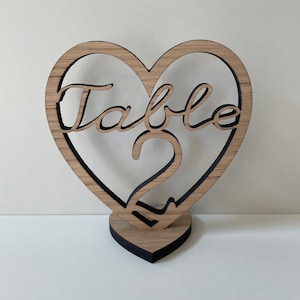 Wedding Party Wooden Heart Table Numbers With Stands Decorations image 1