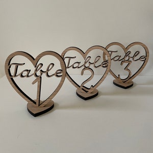 Wedding Party Wooden Heart Table Numbers With Stands Decorations image 2