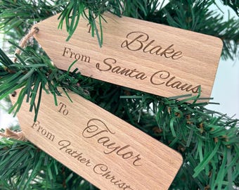 Personalised Engraved Wooden Christmas Gift Tags From Santa Claus Father Christmas