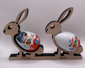 Personalised Engraved Wooden Kinder Egg Holder 2 3 4 or 5 Names Easter Bunny Decor