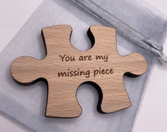 Engraved Wooden Puzzle Piece With Gift Bag Valentines Day Wedding Anniversary Gift Keepsake