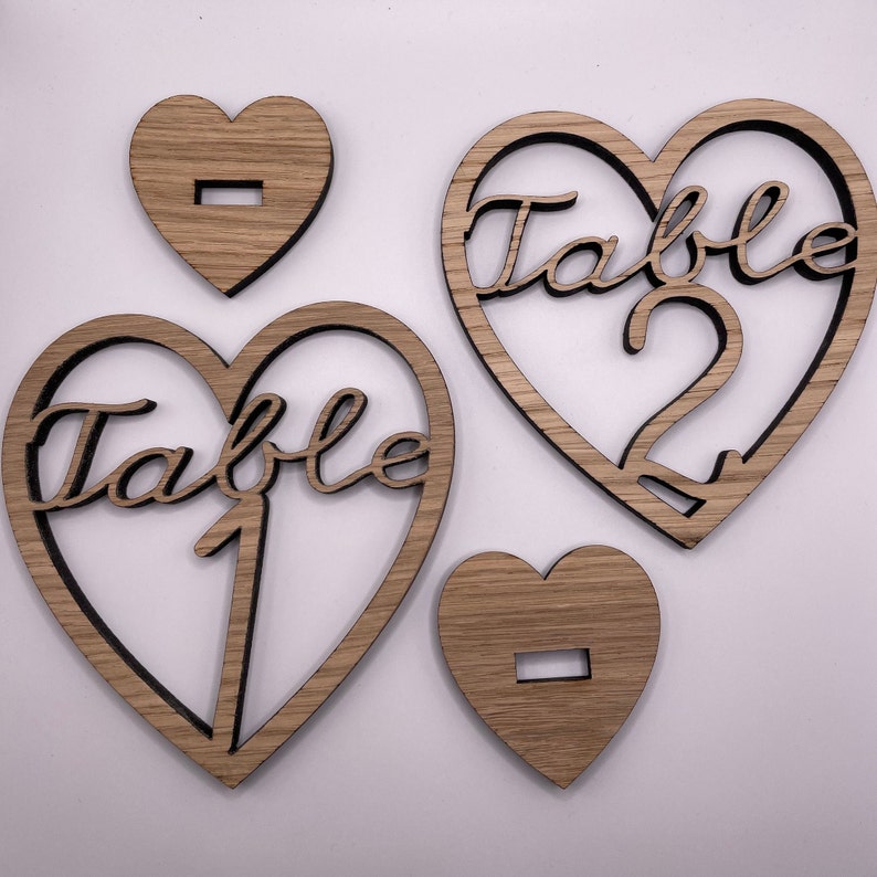 Wedding Party Wooden Heart Table Numbers With Stands Decorations image 10