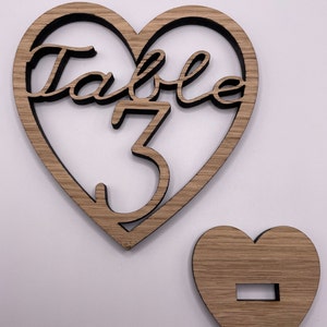 Wedding Party Wooden Heart Table Numbers With Stands Decorations image 7