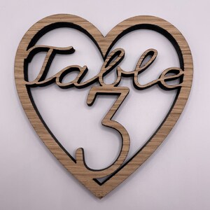 Wedding Party Wooden Heart Table Numbers With Stands Decorations image 6