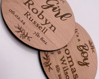 Personalised Engraved Wooden It's A Boy, It's A Girl, Baby Announcement Plaque