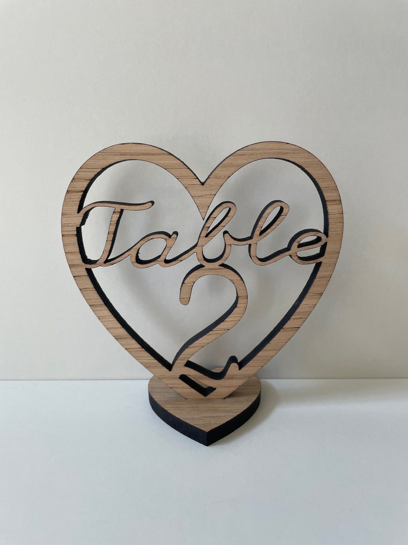 Wedding Party Wooden Heart Table Numbers With Stands Decorations image 1