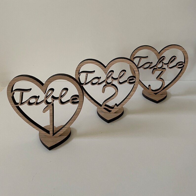 Wedding Party Wooden Heart Table Numbers With Stands Decorations image 3