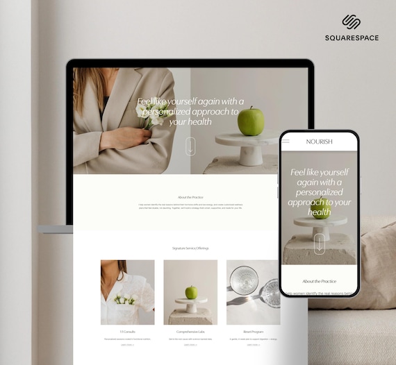 Squarespace Website Template: Nutrition, Wellness Coach, Minimalist Design