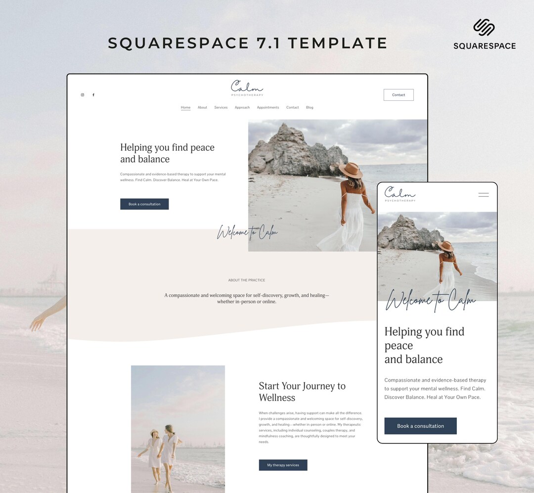 Squarespace Website Template for Therapist, Counselor Website