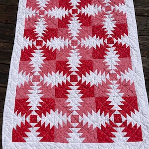 Handmade Red and White Quilt - Lap or Crib Size Blanket