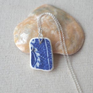 Scottish Blue Sea Pottery Necklace: Sterling Silver Pendant, Beach Jewellery