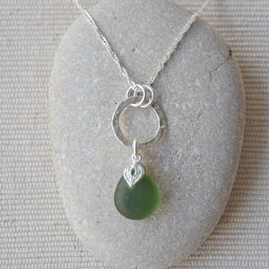Seaham Sea Glass Necklace: Sterling Silver Circle Pendant, Handmade Jewelry