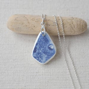 Blue Sea Pottery Necklace: Sterling Silver, Scottish Beach Find