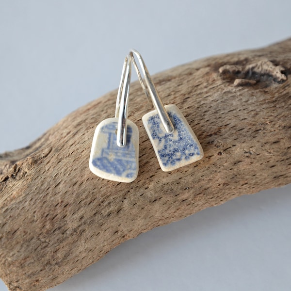 Scottish Blue Sea Pottery Earrings, Sterling Silver Earrings, Scottish Blue Sea Pottery Jewellery, Scottish Gift, Unique Gift For Her