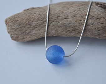 Scottish Blue Sea Glass Marble Necklace, Sterling Silver Necklace, Rare Scottish Sea Glass, Sea Glass Jewelry, Unique Sea Glass Gift For Her