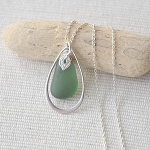 Sea Glass Necklace, Sterling Silver Necklace, Teardrop Necklace, Green Sea Glass, Seaham Sea Glass, Sea Glass Jewellery, Unique Gift For Her