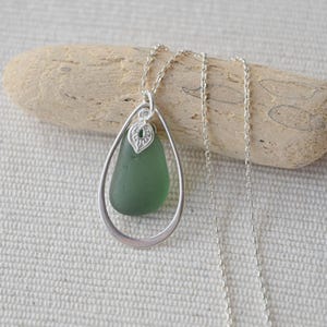 Sea Glass Necklace, Sterling Silver Necklace, Teardrop Necklace, Green Sea Glass, Seaham Sea Glass, Sea Glass Jewellery, Unique Gift For Her