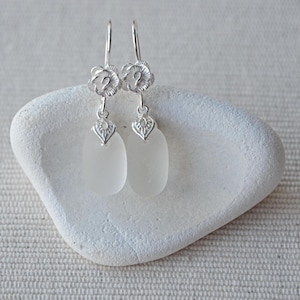 White Sea Glass Earrings, Beach Glass Earrings, Seaham Sea Glass, Sterling Silver Earrings, Drop Earrings, Beach Earrings, Sea Glass Jewelry