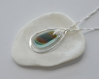 Multi Sea Glass Necklace, Sterling Silver Teardrop Necklace, Rare Sea Glass, Seaham Sea Glass, Sea Glass Jewellery, Unique Sea Glass Gift