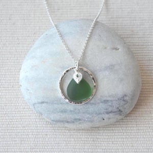 Seaham Dainty Green Sea Glass Circle Sterling Silver Necklace