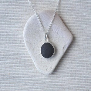 Rare Black Scottish Sea Glass Necklace: Sterling Silver Bezel, Handmade Jewelry