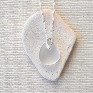 Seaham Sea Glass Necklace: Sterling Silver Pendant, White Beach Glass