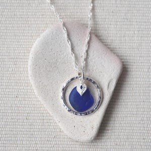 Sea Glass Necklace, Sterling Silver Necklace, Cobalt Blue Sea Glass, Scottish Sea Glass, Circle Necklace, Sea Glass Jewellery, Gift For Her