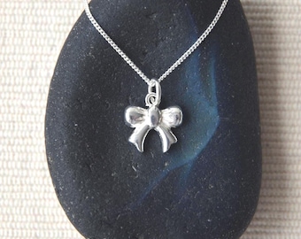 Dainty Sterling Silver Bow Necklace: Minimalist Jewellery Gift