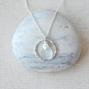 Seaham Sea Glass Necklace: Hammered Sterling Silver Circle Pendant, Handmade Jewellery