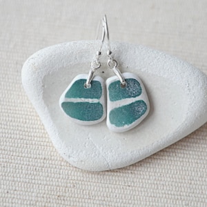 Scottish Green Sea Pottery Earrings: Sterling Silver, Beach Found