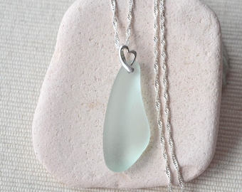 Genuine Scottish Aqua Sea Glass Necklace: Sterling Silver Pendant