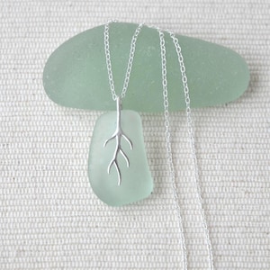 Collier écossais en verre de mer : pendentif algue en argent sterling, plage d'Édimbourg