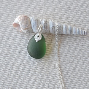 Seaham Sea Glass Necklace: Sterling Silver Pendant, Green Beach Glass