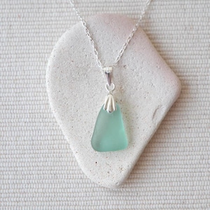 Aqua Scottish Sea Glass Necklace: Sterling Silver Pendant, Edinburgh Beach Find, Handmade