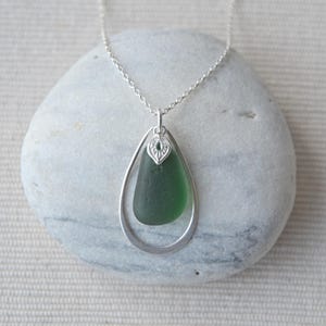Sea Glass Necklace, Sterling Silver Necklace, Teardrop Necklace, Green Sea Glass, Seaham Sea Glass, Sea Glass Jewellery, Unique Gift For Her