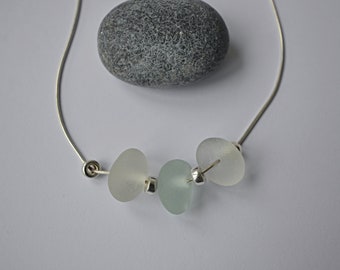 Sea Glass Necklace, Sterling Silver Necklace, White And Aqua Sea Glass, Seaham Sea Glass, Sea Glass Jewelry, Sea Glass Gift, Gift For Her