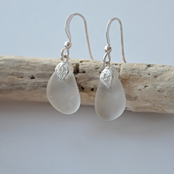 Sea Glass Earrings, Sterling Silver Earrings, White Sea Glass, Seaham Sea Glass, Sea Glass Jewellery, Sea Glass Gift, Unique Gift For Her