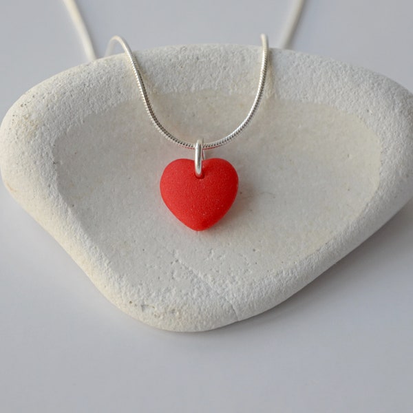 Sea Glass Necklace, Sterling Silver Necklace, Heart Necklace, Red Sea Glass, Rare Sea Glass, Scottish Sea Glass, Unique Scottish Gift