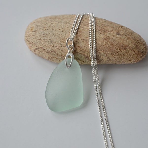 Scottish Aqua Sea Glass Necklace, Beach Glass Necklace, Sterling Silver Necklace, Sea Glass Pendant, Sea Glass Jewelry, Unique Scottish Gift
