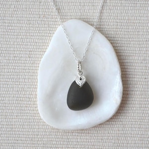 Rare Black Sea Glass Necklace: Dainty Sterling Silver Jewelry, Edinburgh Beach Find