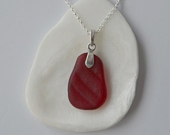 Red Sea Glass Necklace, Beach Glass Necklace, Sterling Silver Necklace, Scottish Sea Glass, Scottish Gift, Unique Sea Glass Gift For Her