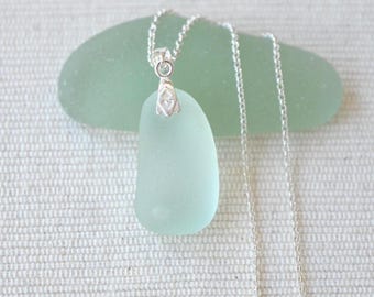 Scottish Aqua Sea Glass Sterling Silver Necklace