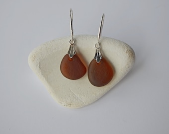 Sea Glass Earrings, Sterling Silver Earrings, brown Sea Glass, Scottish Sea Glass, Sea Glass Jewellery, Sea Glass Gift, Unique Gift For Her.