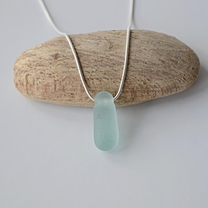 Aqua Sea Glass Necklace: Sterling Silver Minimalist Jewellery, Seaham Beach Find