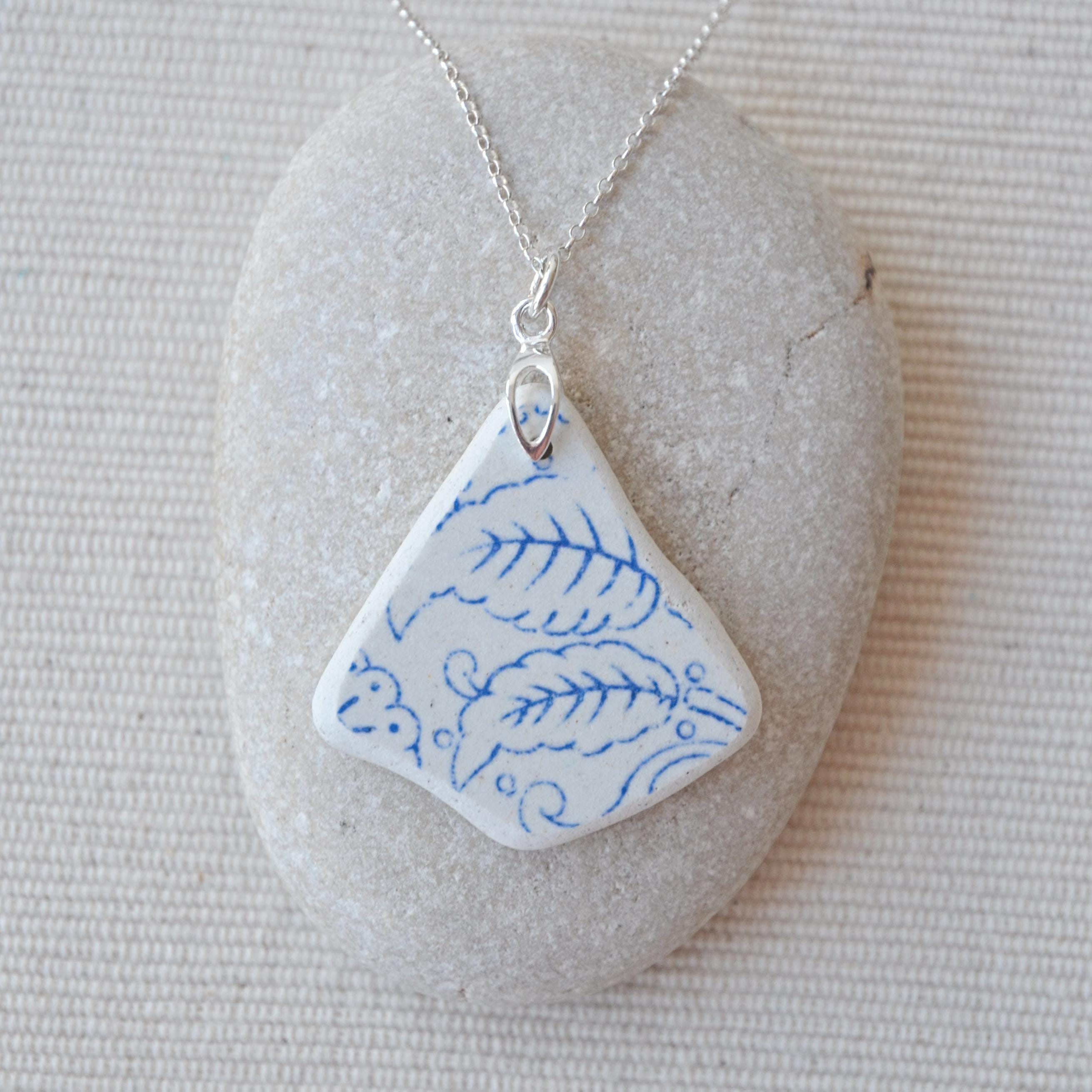 Sea Pottery Necklace, Sterling Silver Necklace, Sea Pottery Pendant, Scottish Sea Pottery, Sea Pottery Jewellery, Unique Scottish Gift