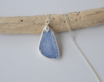Scottish Blue Sea Pottery Necklace, Sterling Silver Necklace, Scottish Sea Pottery Jewellery, Scottish Gift, Unique Gift For Her
