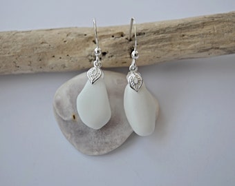 Sea Glass Earrings, Sterling Silver Earrings, White Milk Sea Glass, Rare Sea Glass,Seaham Sea Glass, Sea Glass Jewelry, Unique Gift For Her