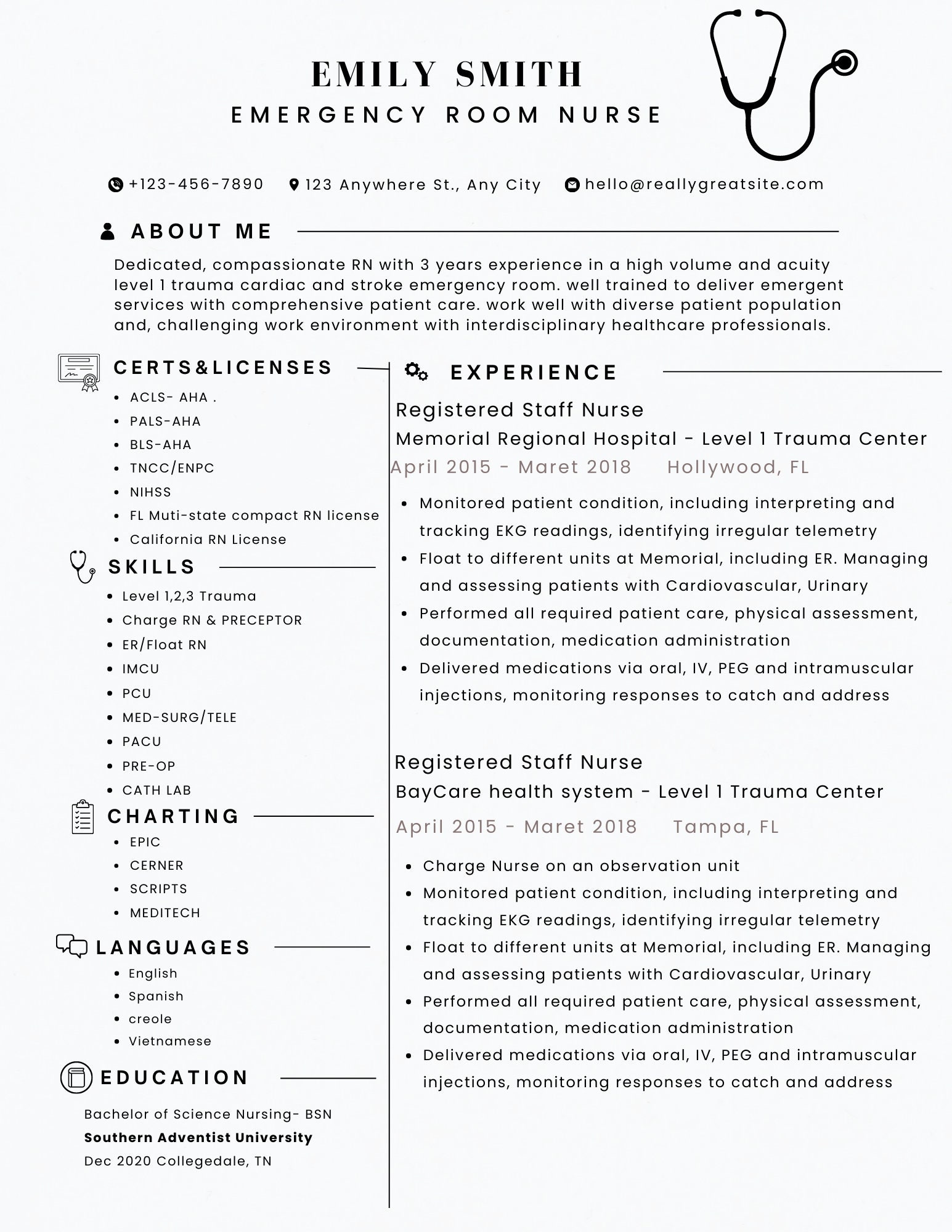 travel nurse resume sample