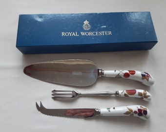 Royal Worcester Vintage Evesham Gold Design Pie Server Cake Fork & Cutter with Box Cheese Knife - Collectors Gift