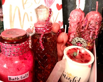 Sensual Witchcraft Trio: Spell Candle, Seduction Oil, Bath Salt - Enhance Love, Confidence & Attraction Witchcraft Kit - Spiritual healing